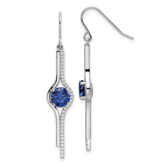 QE15753 Sterling Silver Rhodium-plated Blue and Clear CZ Dangle Earrings