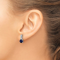 QE15759 Sterling Silver Polished Rhodium Cr. Blue Spinel and CZ Post Dangle Earring