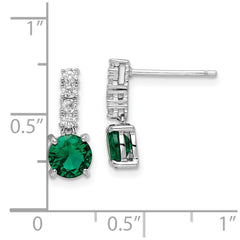 QE15760 Sterling Silver Polished Rhodium-plated Green/Clear CZ Post Dangle Earrings