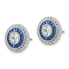 QE15765 Sterling Silver Rhodium-plated Polished Blue & White CZ Round Post Earrings
