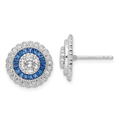 QE15765 Sterling Silver Rhodium-plated Polished Blue & White CZ Round Post Earrings