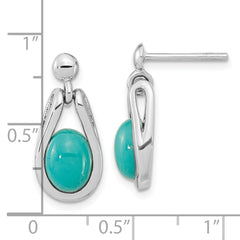 QE15773 Sterling Silver RH-plated Oval Chinese Turquoise Dangle Post Earrings