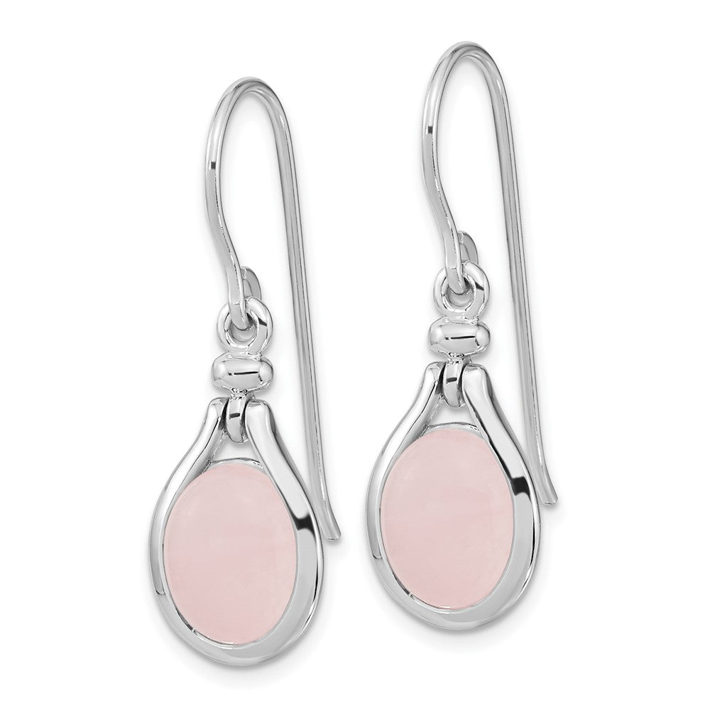 QE15774 Sterling Silver RH-plated Rose Quartz Oval Dangle Earrings