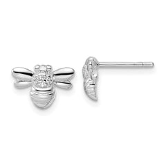 QE15780 Sterling Silver Rhodium-plated Polished CZ Bumble Bee Post Earrings