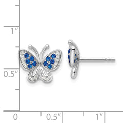 QE15792 Sterling Silver Rhodium-plated Blue & White CZ Butterfly Post Earrings
