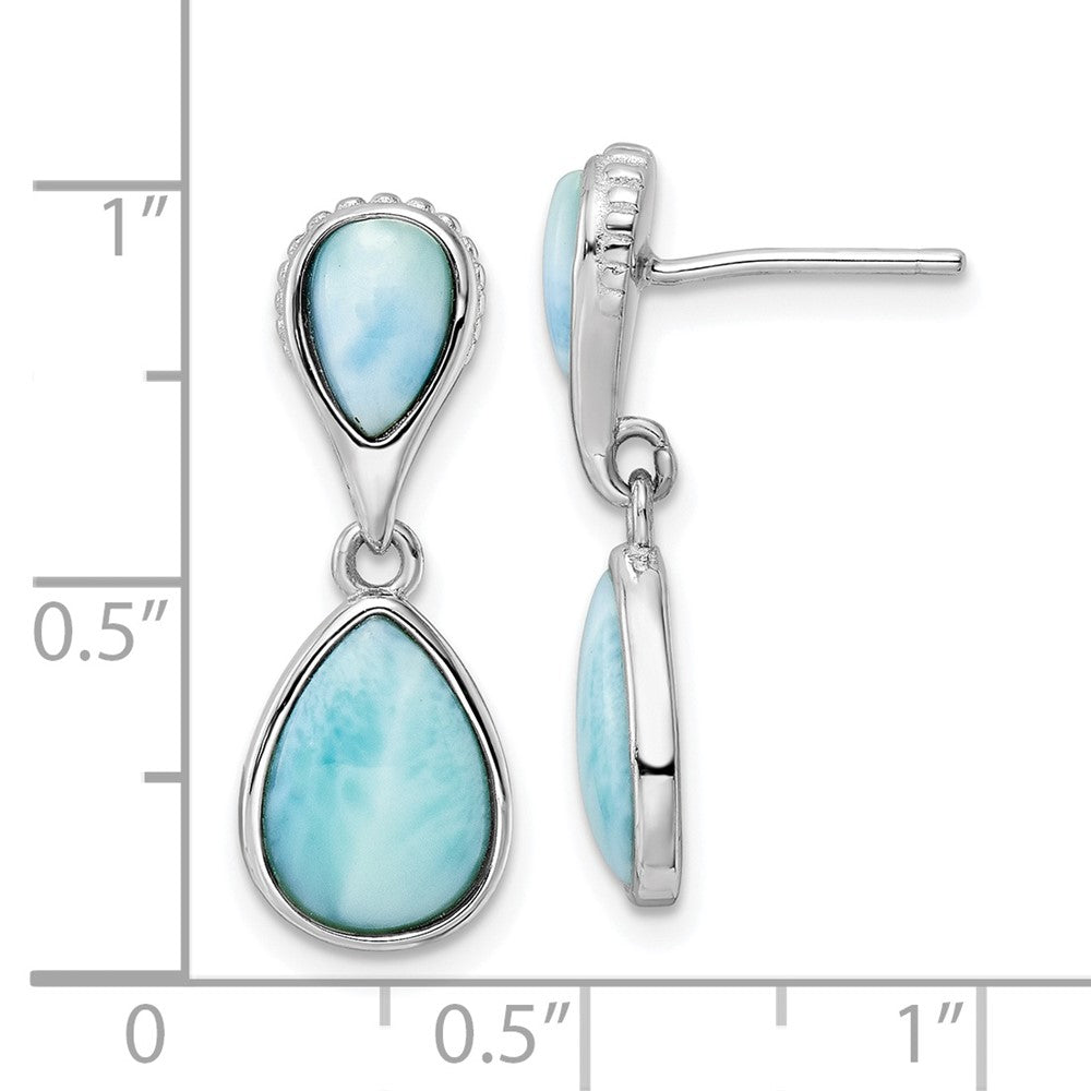 QE15798 Sterling Silver Rhodium-plated Polished Pear Shape Larimar Dangle Earrings