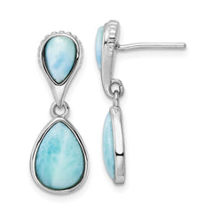 QE15798 Sterling Silver Rhodium-plated Polished Pear Shape Larimar Dangle Earrings