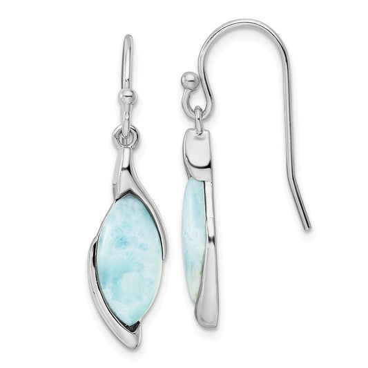 QE15800 Sterling Silver Rhodium-plated Polished Larimar Dangle Earrings