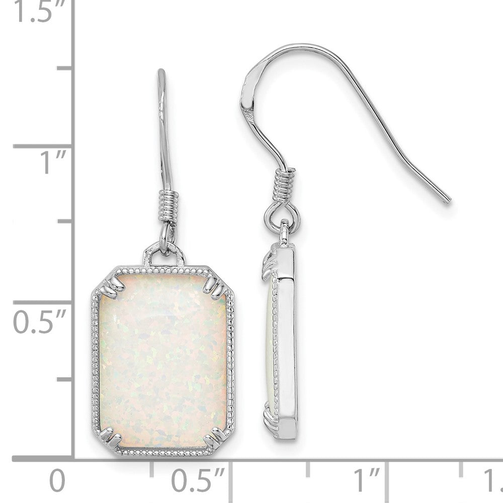 QE15801 Sterling Silver RH-plated White Created Opal Beaded Border Earrings