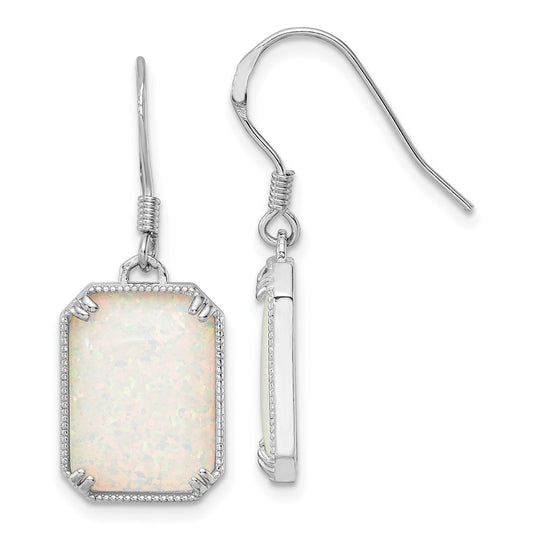 QE15801 Sterling Silver RH-plated White Created Opal Beaded Border Earrings