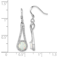 QE15805 Sterling Silver Rhodium-plated CZ & White Created Opal Dangle Earrings