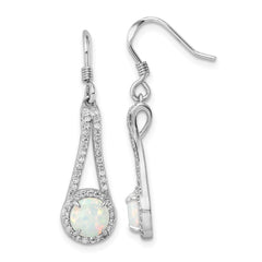 QE15805 Sterling Silver Rhodium-plated CZ & White Created Opal Dangle Earrings