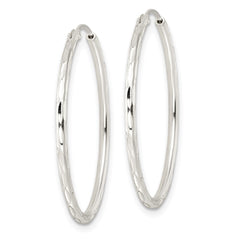QE15810 Sterling Silver Diamond-cut 1.5x30mm Endless Tube Hoop Earrings