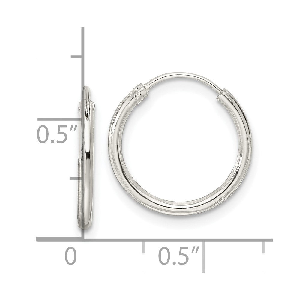 QE15814 Sterling Silver Diamond-cut 1.5x15mm Endless Tube Hoop Earrings