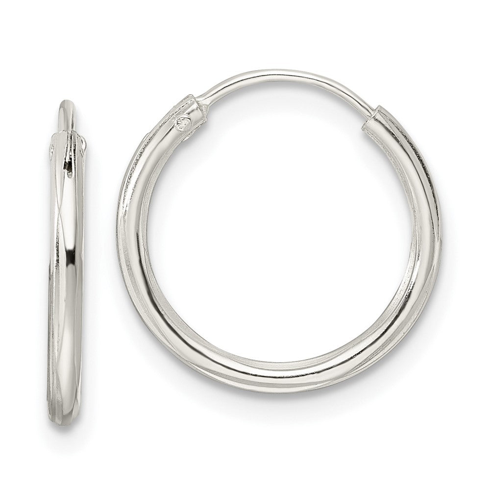 QE15814 Sterling Silver Diamond-cut 1.5x15mm Endless Tube Hoop Earrings