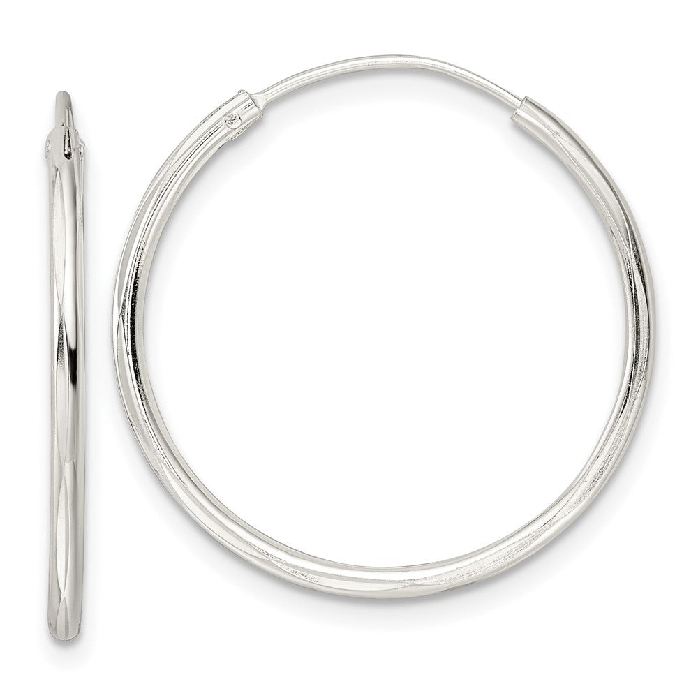 QE15815 Sterling Silver Diamond-cut 1.5x25mm Endless Tube Hoop Earrings