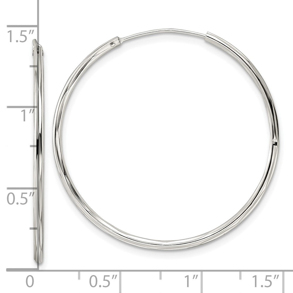 QE15816 Sterling Silver Diamond-cut 1.5x35mm Endless Tube Hoop Earrings