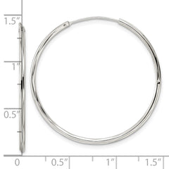 QE15816 Sterling Silver Diamond-cut 1.5x35mm Endless Tube Hoop Earrings