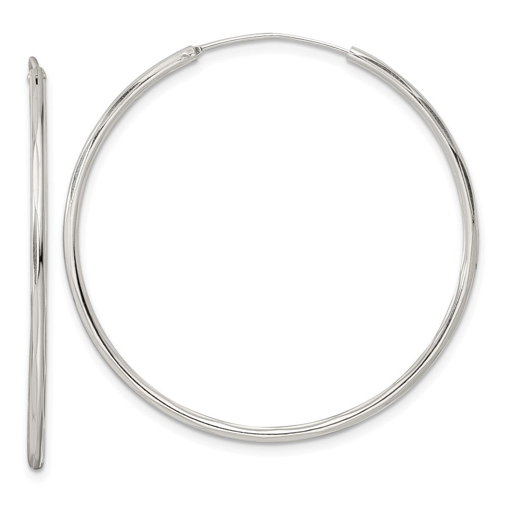 QE15817 Sterling Silver Diamond-cut 1.5x40mm Endless Tube Hoop Earrings