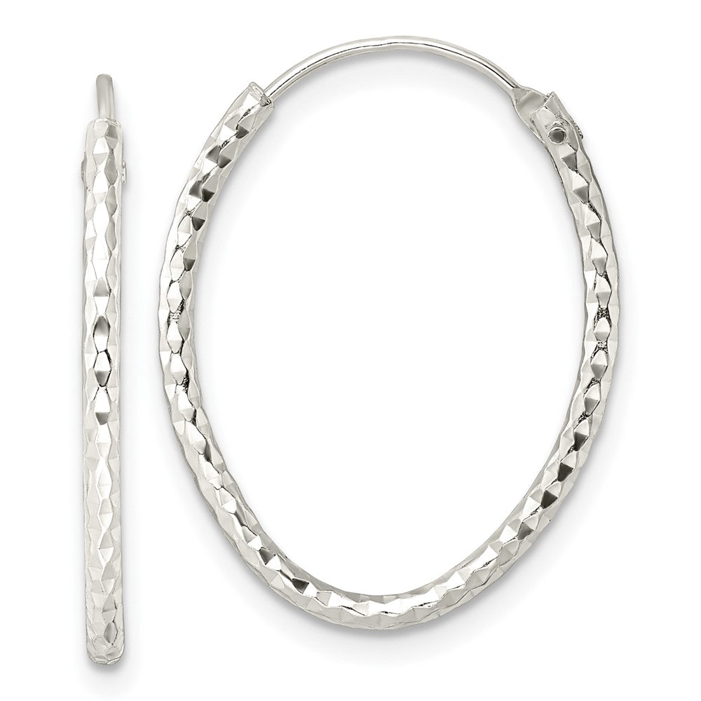QE15821 Sterling Silver Polished D/C Oval Endless Hoop Earrings