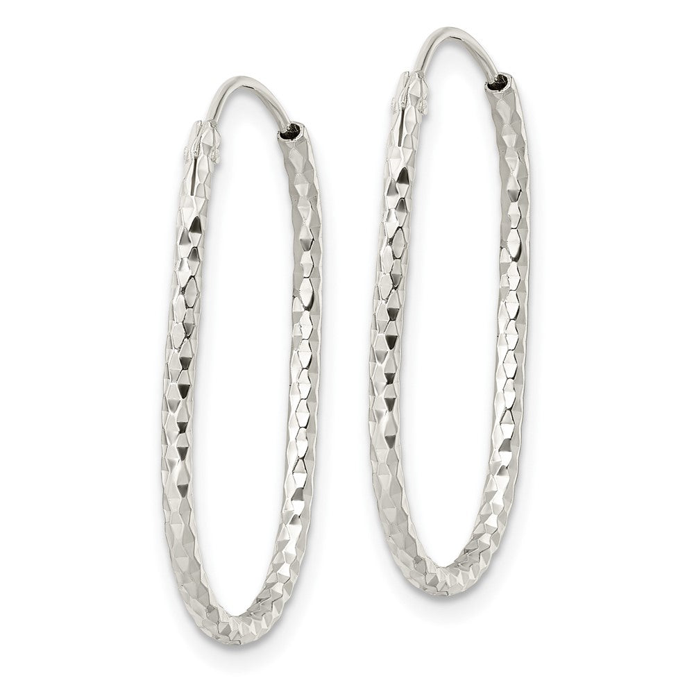 QE15827 Sterling Silver Polished & D/C Oblong Endless Hoop Earrings