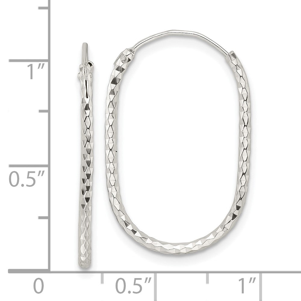 QE15827 Sterling Silver Polished & D/C Oblong Endless Hoop Earrings