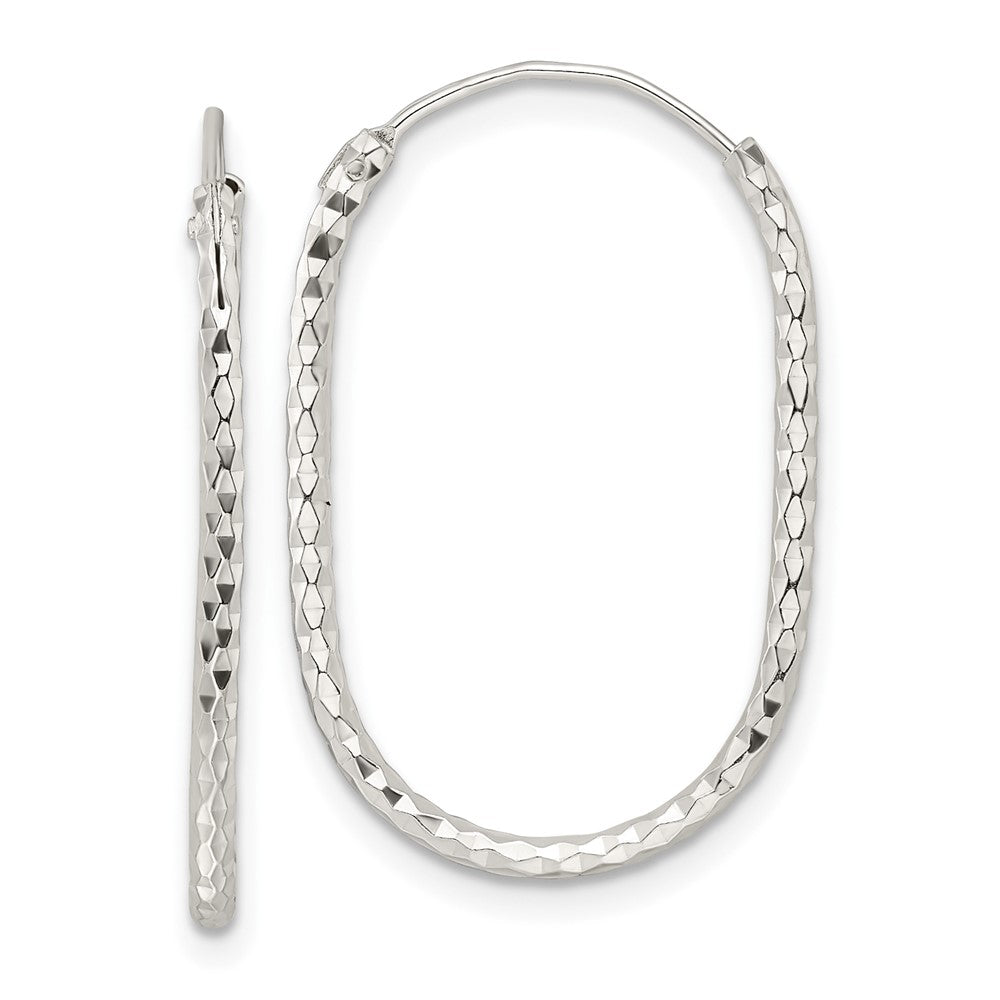 QE15827 Sterling Silver Polished & D/C Oblong Endless Hoop Earrings