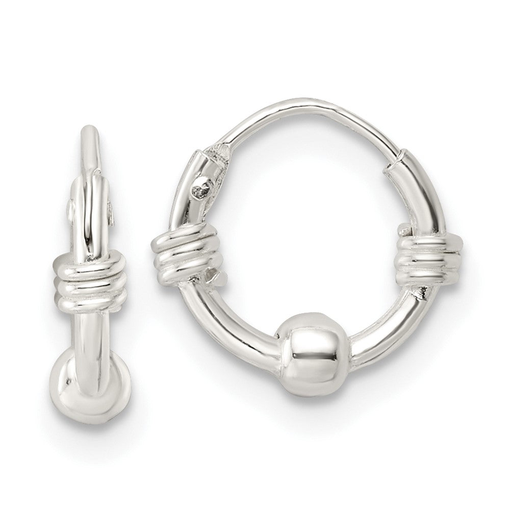 QE15832 Sterling Silver Polished Beaded Circle Endless Hoop Earrings