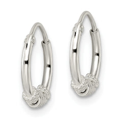 QE15833 Sterling Silver Polished Beaded Circle Endless Hoop Earrings
