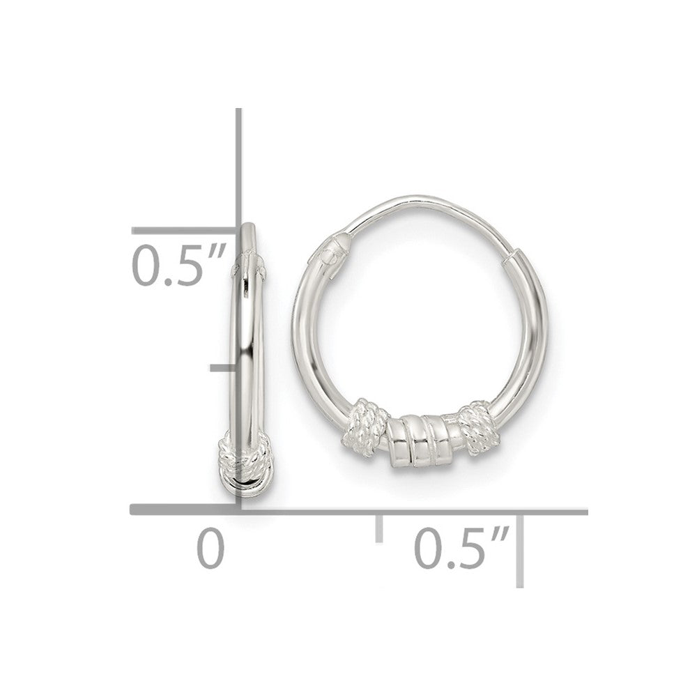 QE15833 Sterling Silver Polished Beaded Circle Endless Hoop Earrings