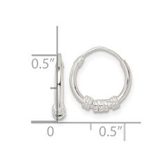QE15833 Sterling Silver Polished Beaded Circle Endless Hoop Earrings