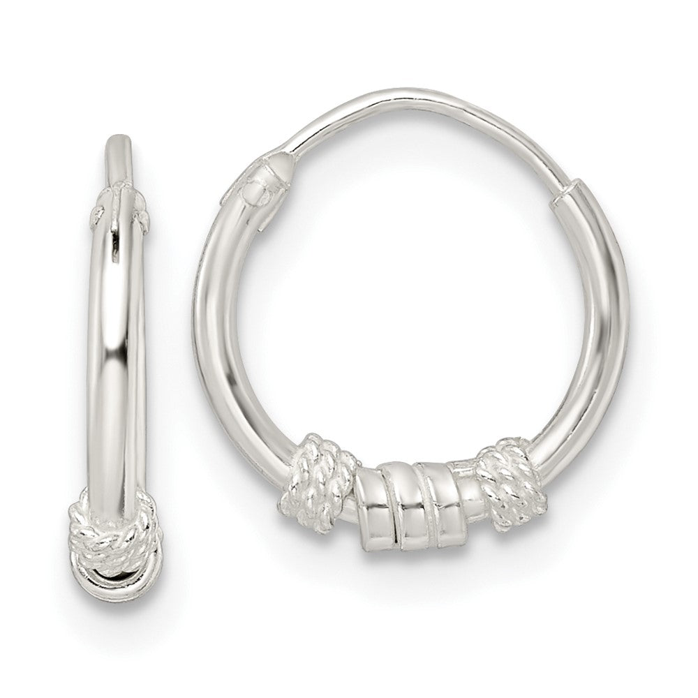 QE15833 Sterling Silver Polished Beaded Circle Endless Hoop Earrings