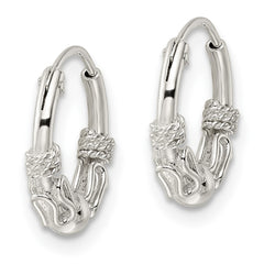QE15834 Sterling Silver Polished Beaded Circle Endless Hoop Earrings