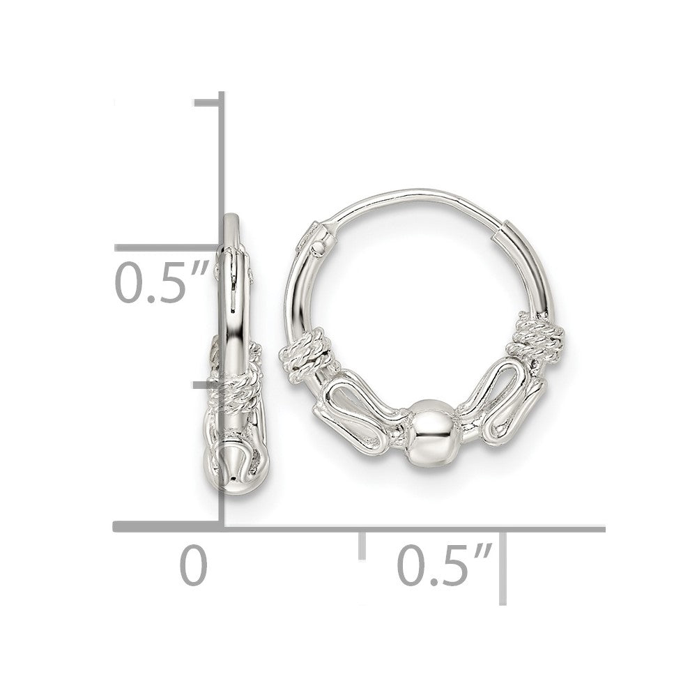 QE15834 Sterling Silver Polished Beaded Circle Endless Hoop Earrings