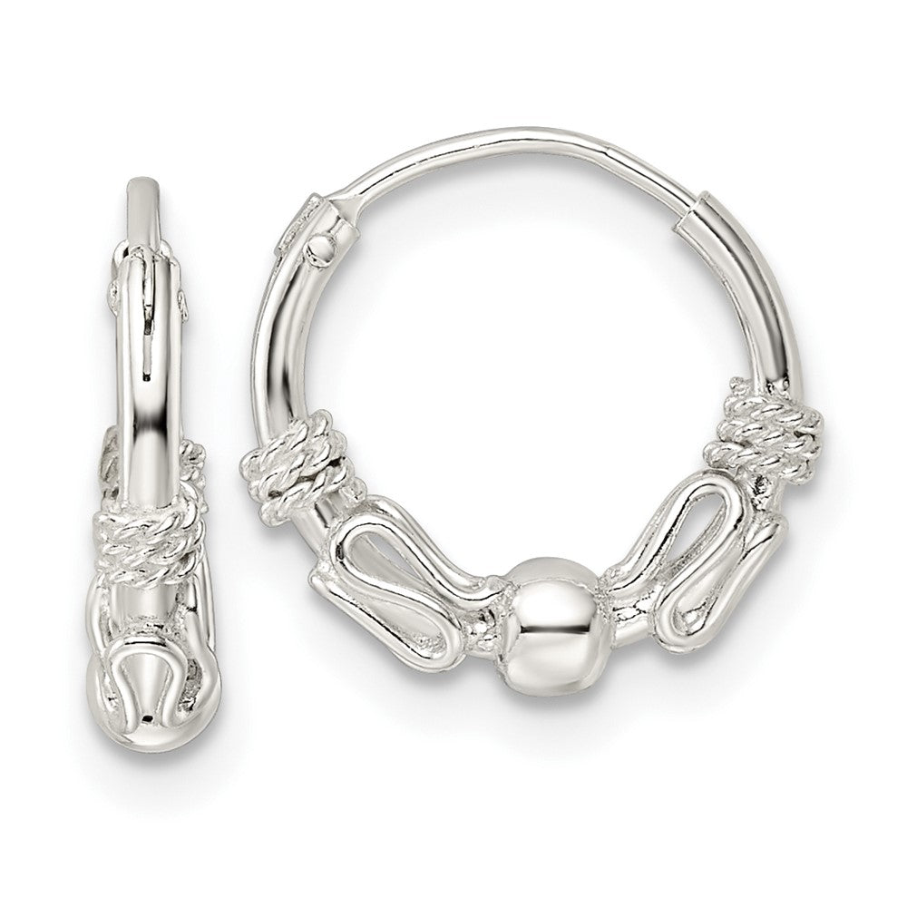 QE15834 Sterling Silver Polished Beaded Circle Endless Hoop Earrings