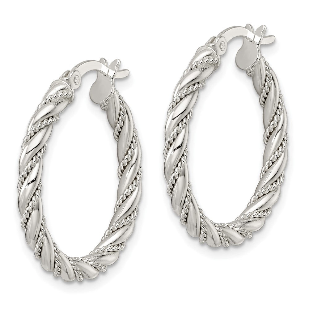 QE15842 Sterling Silver Polished Twisted Rope Hoop Earrings