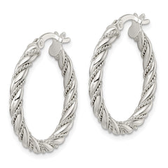 QE15842 Sterling Silver Polished Twisted Rope Hoop Earrings