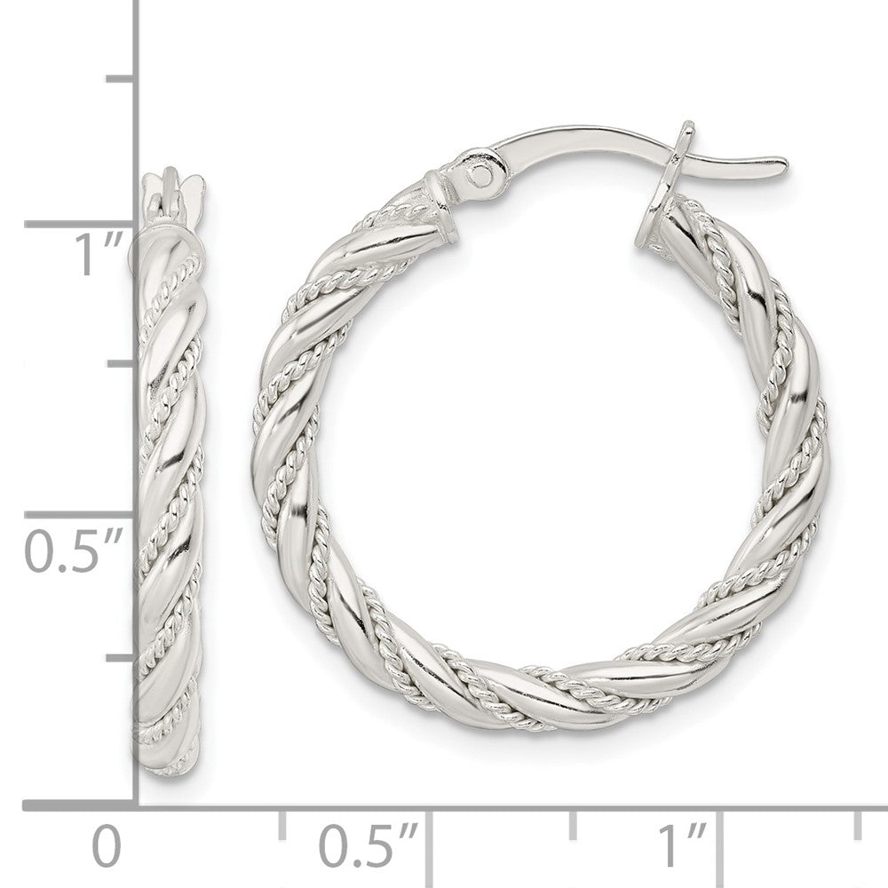 QE15842 Sterling Silver Polished Twisted Rope Hoop Earrings