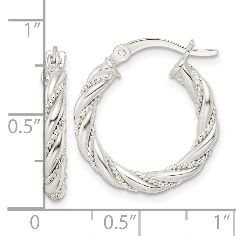 QE15843 Sterling Silver Polished Twisted Rope Hoop Earrings