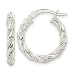 QE15843 Sterling Silver Polished Twisted Rope Hoop Earrings
