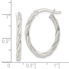 QE15844 Sterling Silver Polished Twisted Rope Oval Hoop Earrings