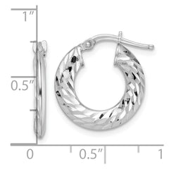 QE15849 Sterling Silver Rhodium-plated 2x18mm D/C Knife-edge Tube Hoop Earrings