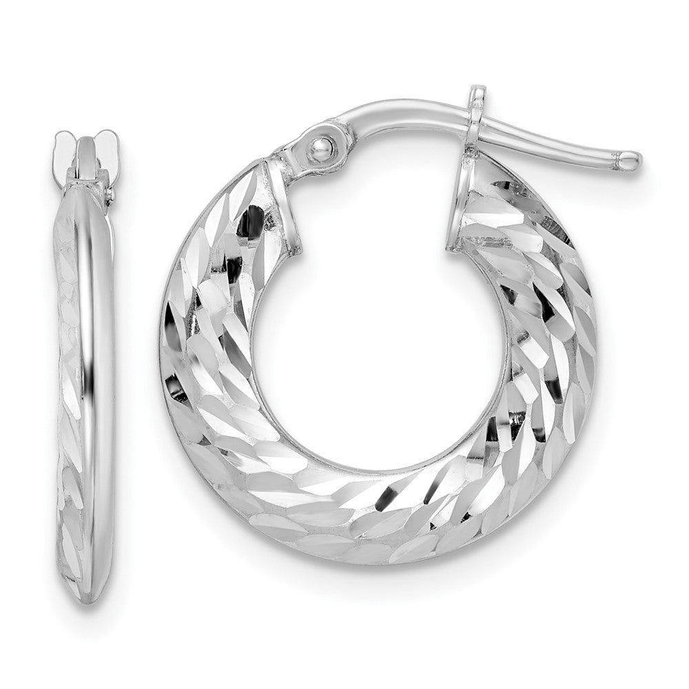 QE15849 Sterling Silver Rhodium-plated 2x18mm D/C Knife-edge Tube Hoop Earrings