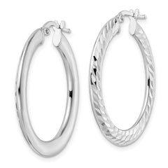 QE15850 Sterling Silver Rhodium-plated 2x32mm D/C Knife-edge Tube Hoop Earrings