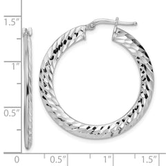 QE15850 Sterling Silver Rhodium-plated 2x32mm D/C Knife-edge Tube Hoop Earrings