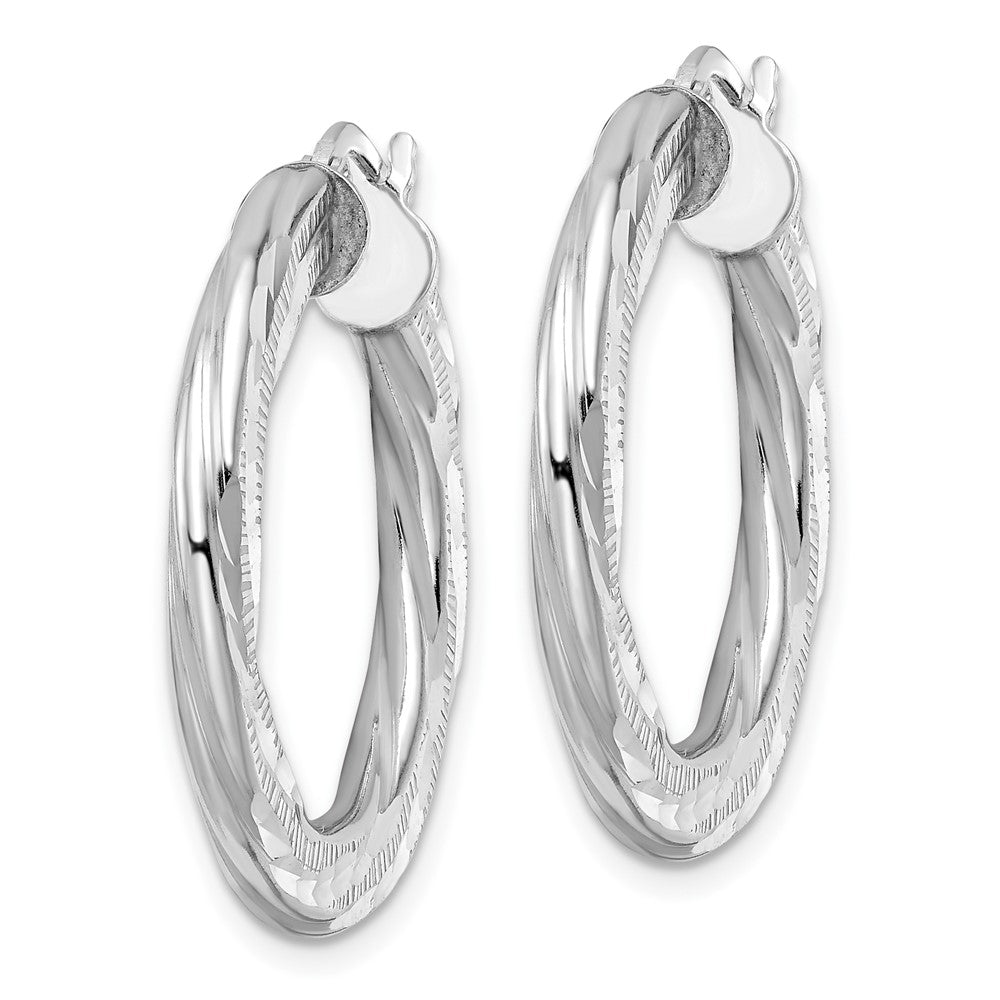 QE15851 Sterling Silver Rhodium-plated 3x29mm D/C Twisted Tube Hoop Earrings