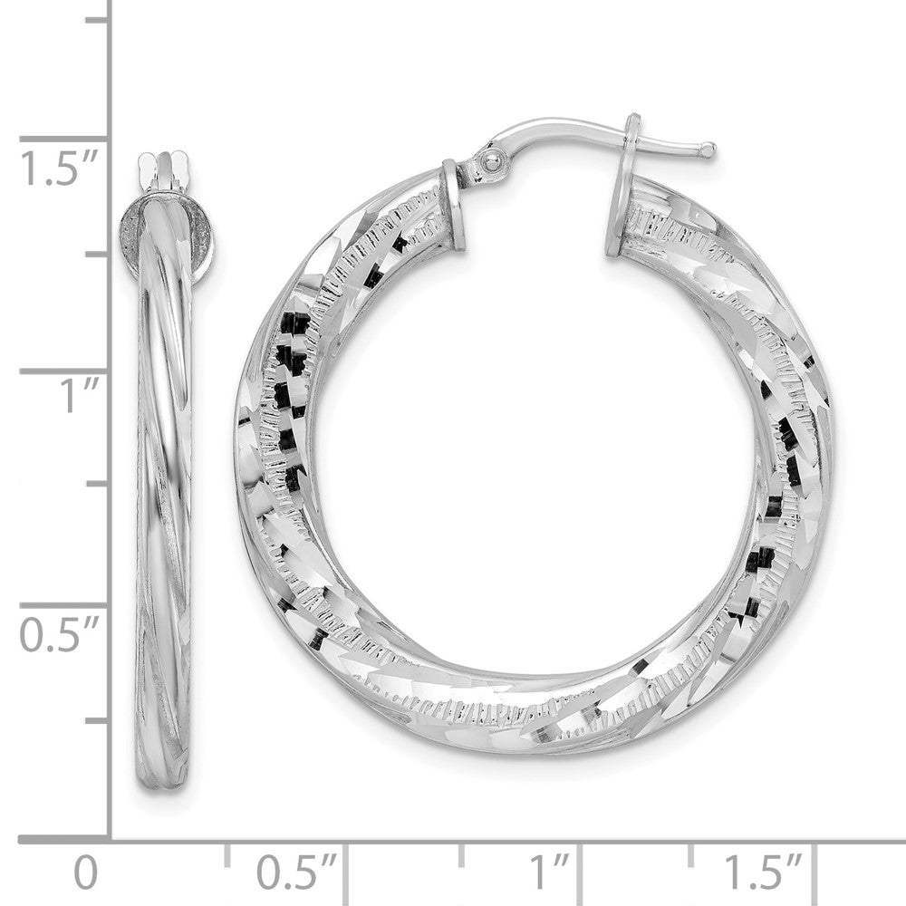 QE15852 Sterling Silver Rhodium-plated 3x33mm D/C Twisted Tube Hoop Earrings