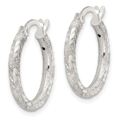 QE15855 Sterling Silver Polished and Laser Diamond-cut Hoop Earrings