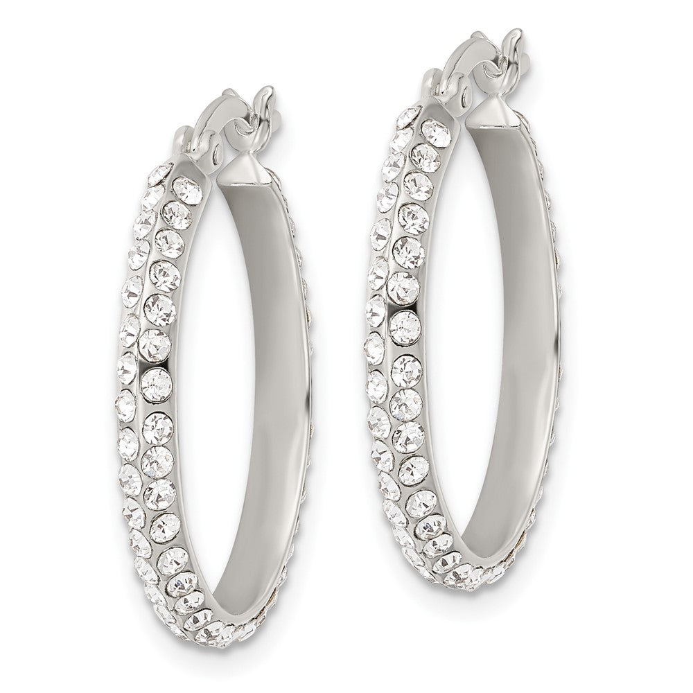 QE15859 Sterling Silver CZ Round Hoop Earrings
