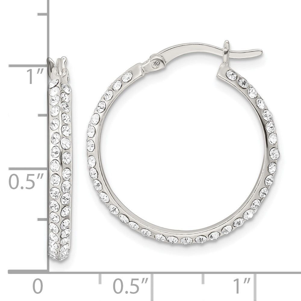 QE15859 Sterling Silver CZ Round Hoop Earrings